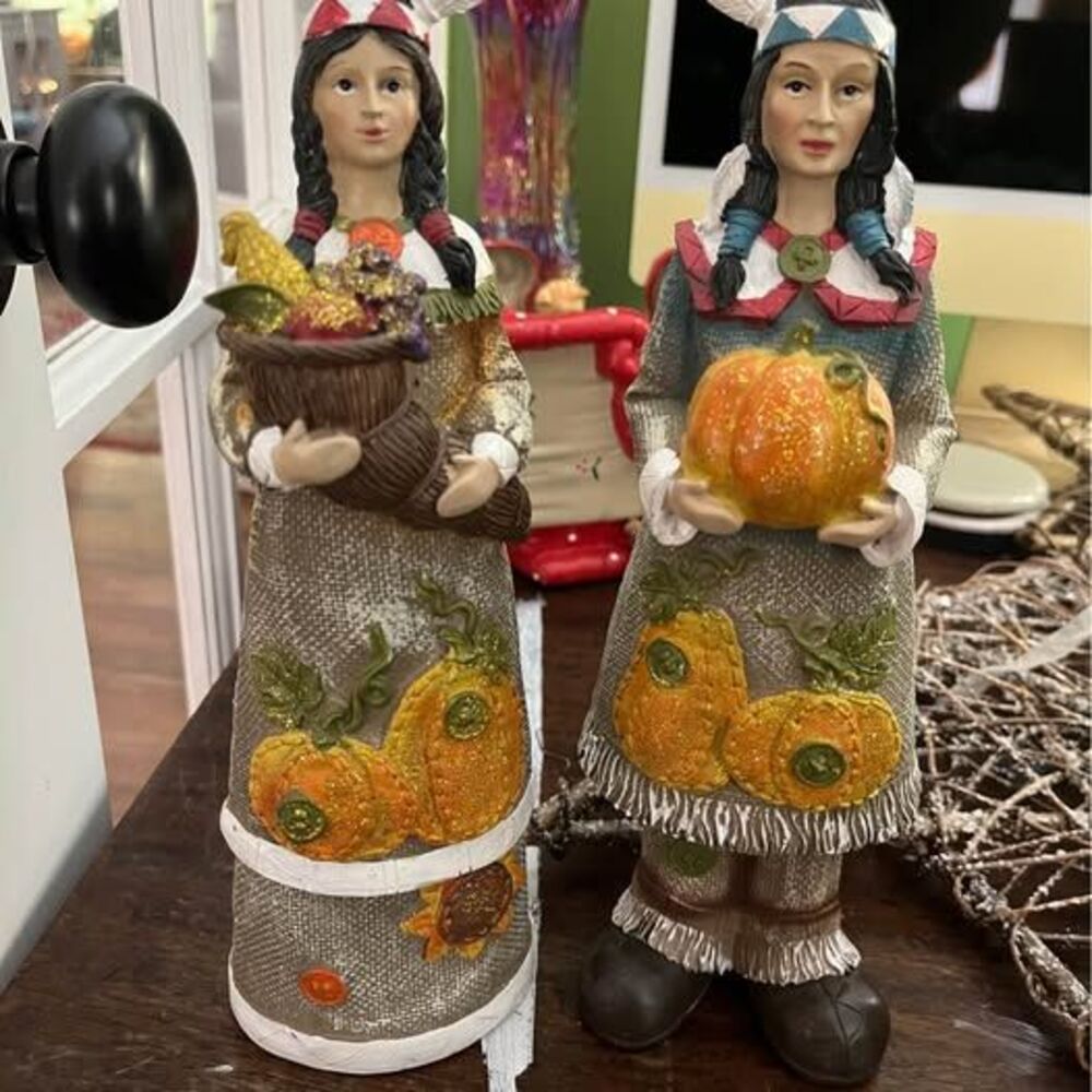 Resin Burlap Look Native American Figurines